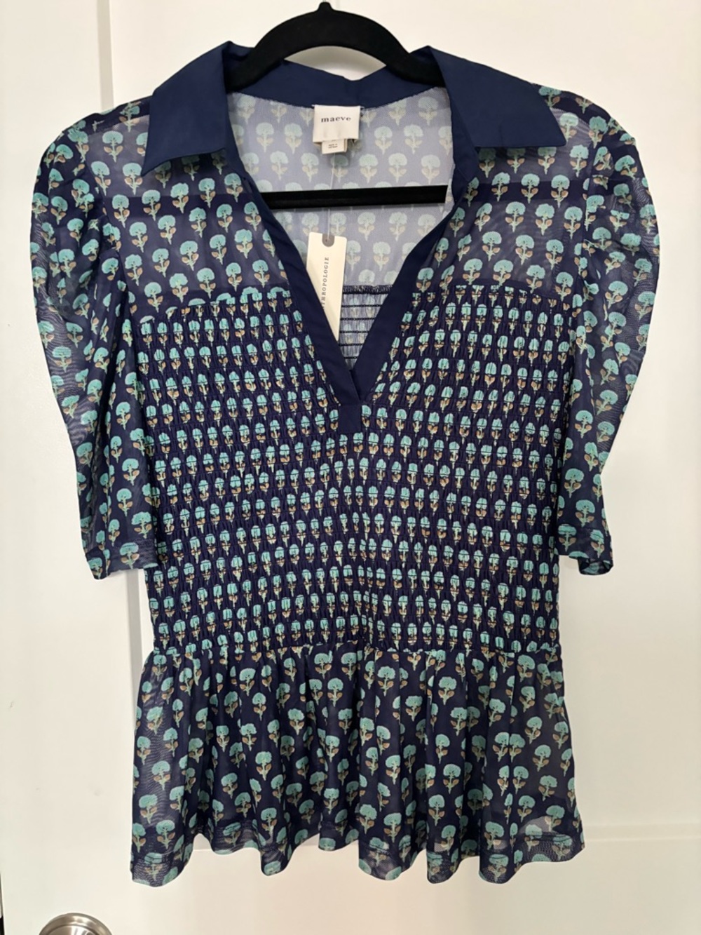 Maeve Navy Floral Smocked Peplum Blouse